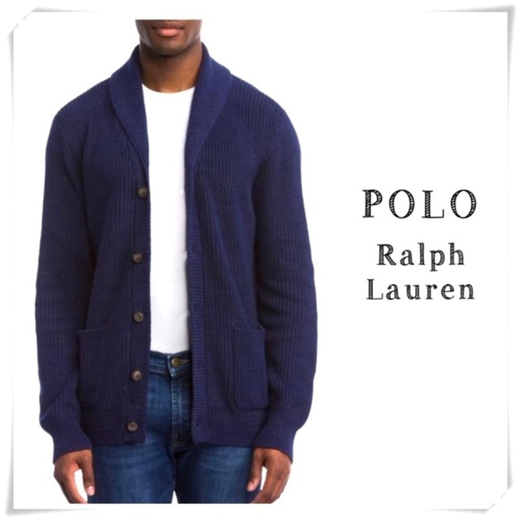 Polo Ralph Lauren Cotton Shawl-Collar Ribbed Oversized Chunky Cardigan Navy Sz S